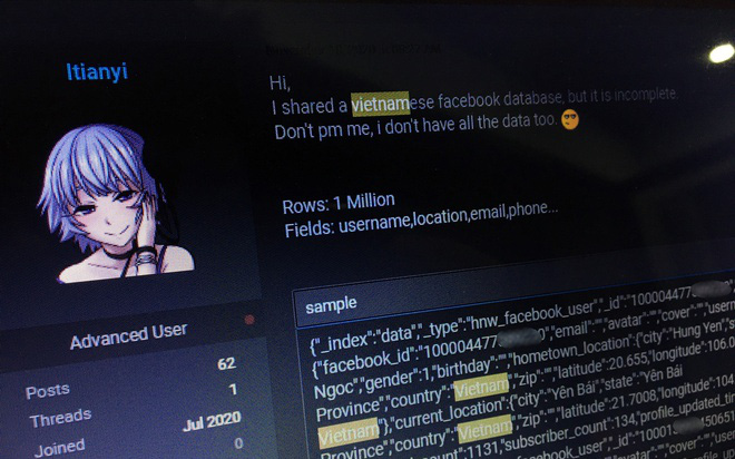 Hàng triệu tải khoản Facebook người dùng Việt bị hacker phát tán thông tin miễn phí