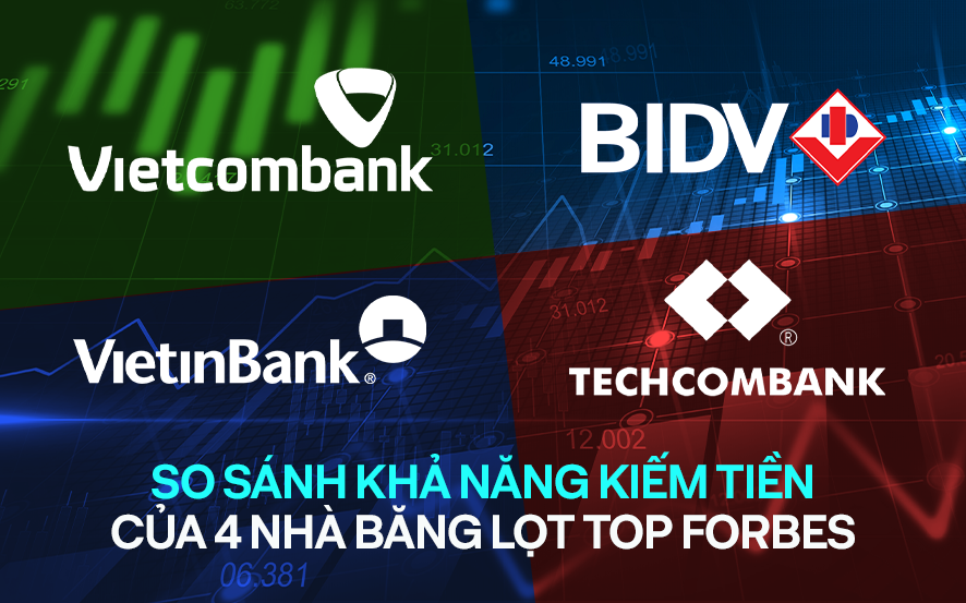 So kè khả năng kiếm tiền của 4 nhà băng Việt vừa lọt Top 2000 doanh nghiệp lớn nhất thế giới của Forbes: Vietcombank, VietinBank, BIDV và Techcombank