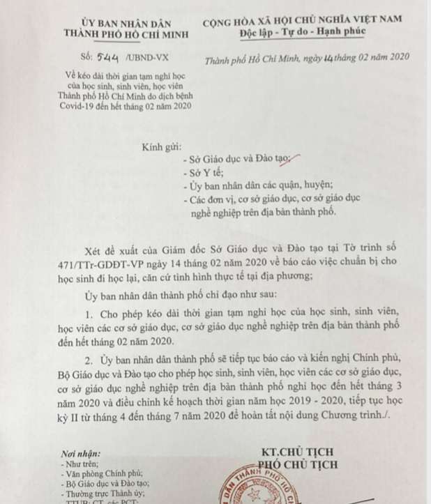 TPHCM kiến nghị Chính phủ cho phép học sinh, sinh viên trên địa bàn nghỉ học hết tháng 3/2020 - Ảnh 1.